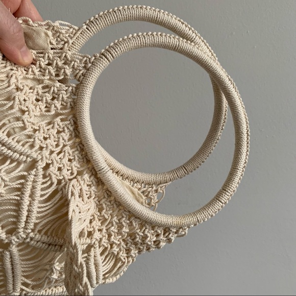 Bohemian Crochet knit Macrame round hanle handbag - Picture 3 of 7